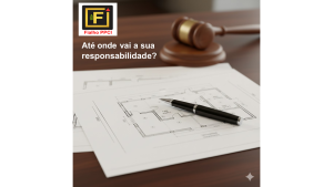 Responsabilidade civil e criminal em segurança contra incêndio na Serra Gaúcha: martelo de juiz ao lado de projeto técnico da Fialho PPCI.